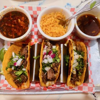 La Barra Del Taco signature dishes Tacos BirriaPupusasQueso Dip